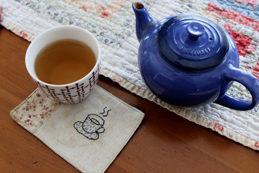 tea, tea pot, handmade coaster