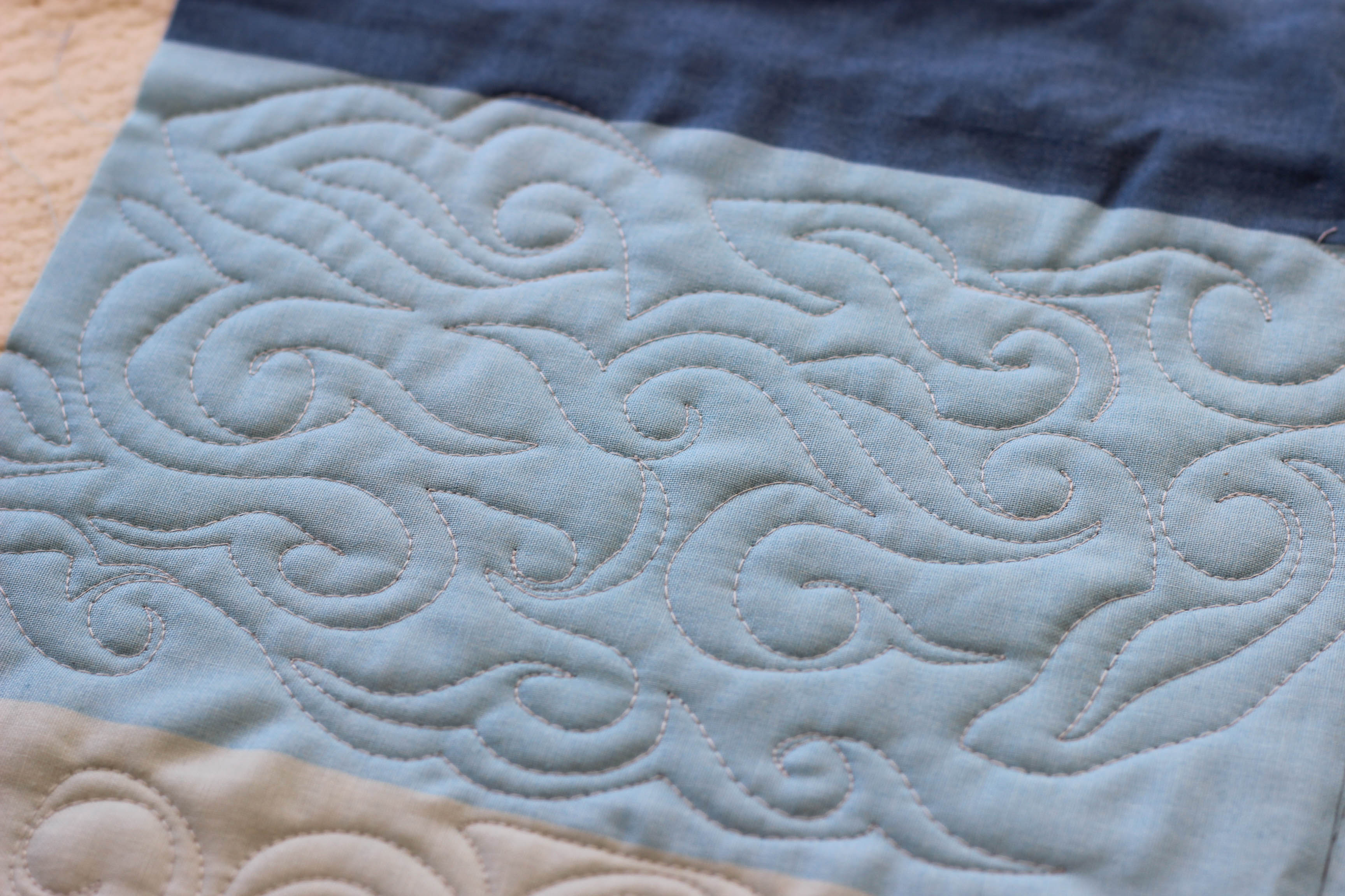 Free-Motion Meanders swirl hook quilting