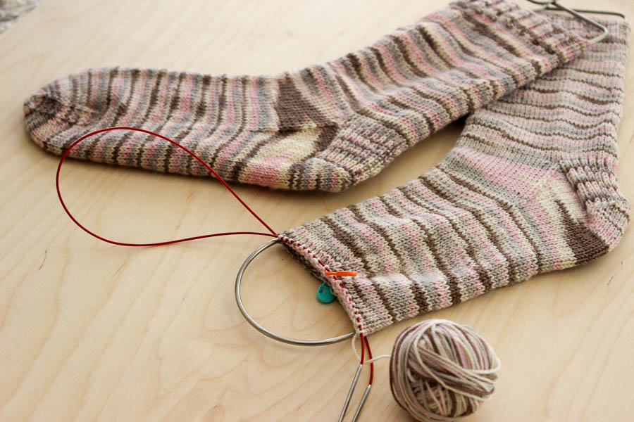 Socks knitted on magic loop