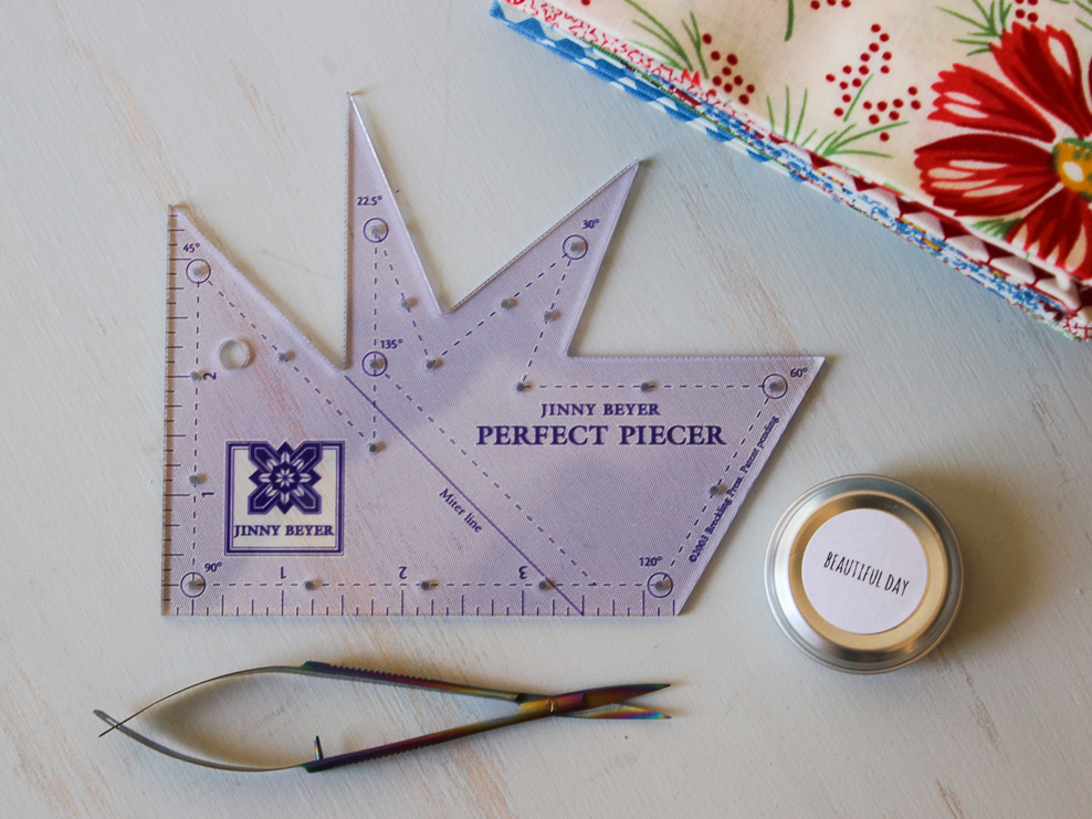 Jinny Beyer's Perfect Piecer, Robot Mom Sews Thread Gloss, and Famore snips
