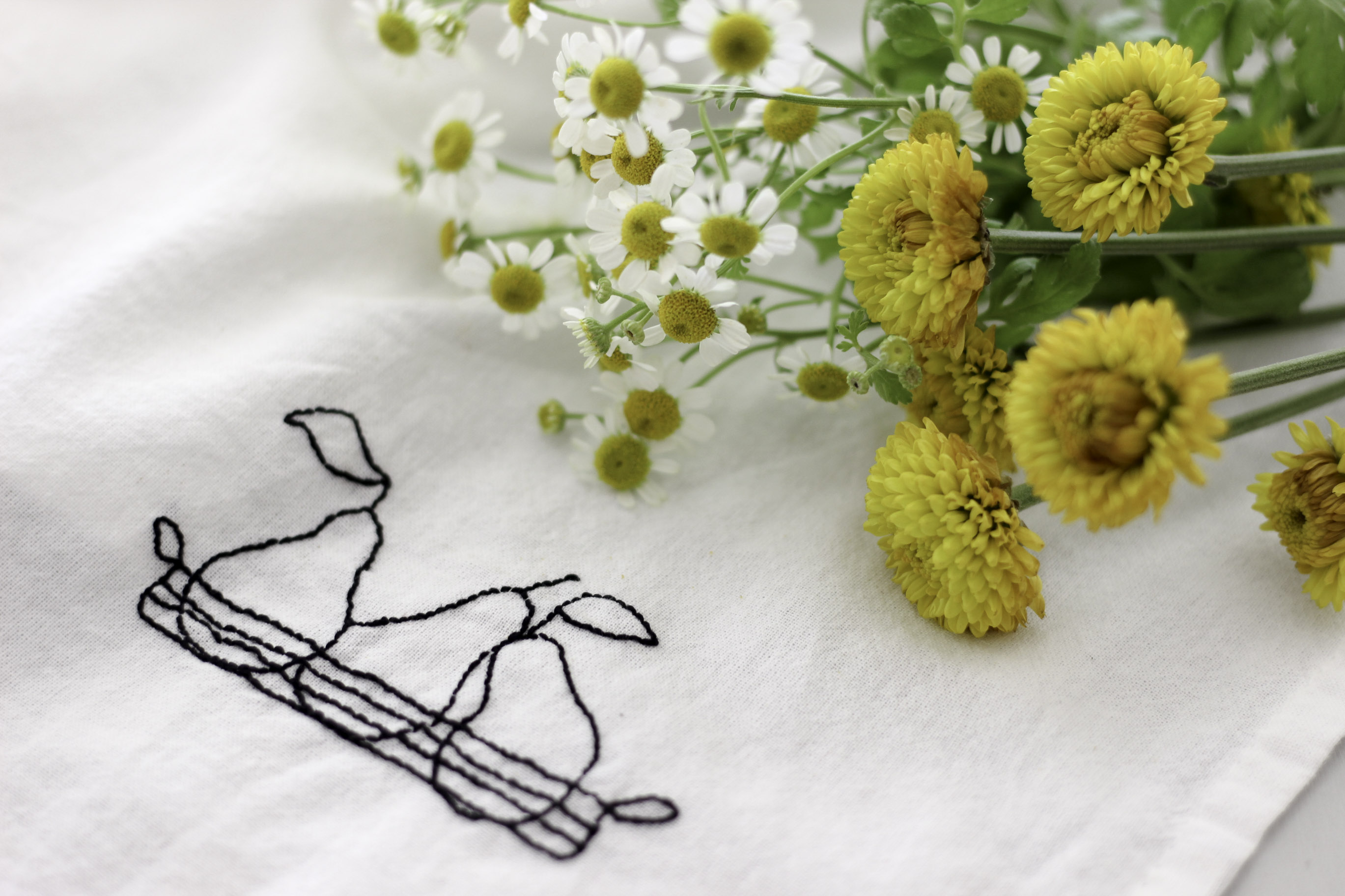 Embroidered tea towels with Aurifloss.